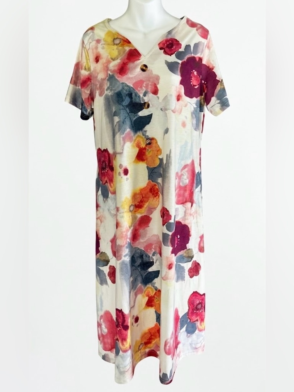 Watercolor Floral Dress With Pockets